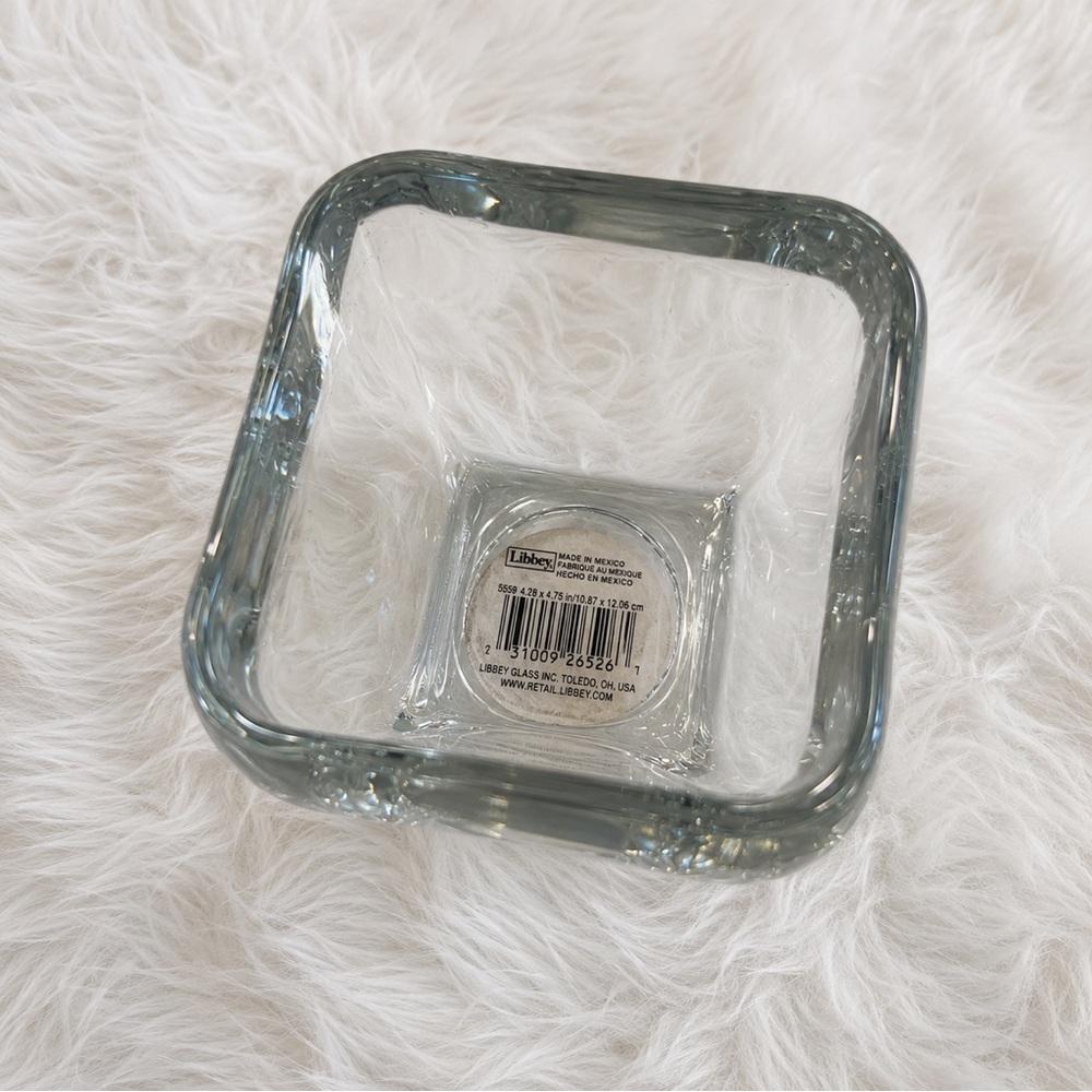 Libbey Heavy Glass Vase Clear Curved Tapered Large Square Votive Bowl 4.75 NWOT
